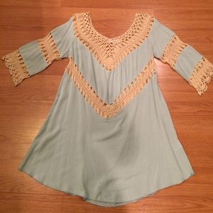 Umgee Medium Pale Blue crochet boho dress