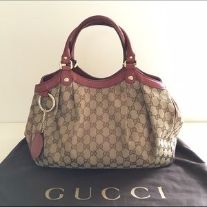 Authentic Gucci Sukey GG Medium Tote Beige/Red