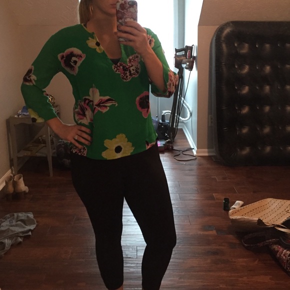J crew green floral top