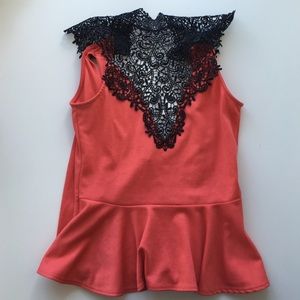 Laced neck halter peplum top