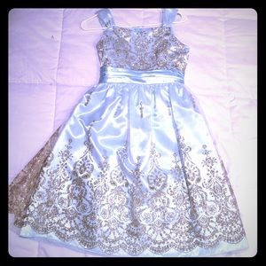 Girl's Blue Mint Dress w/ Gold Sparkles