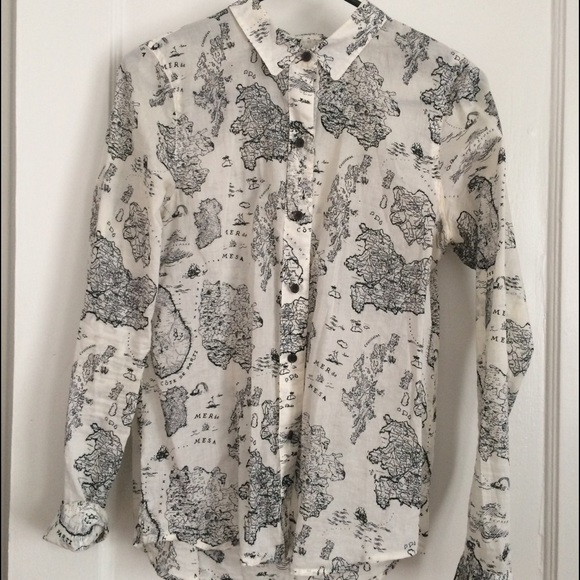 Globe print button up shirt