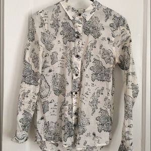 Globe print button up shirt