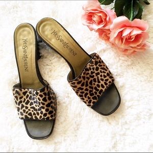 Yves Saint Laurent Leopard Slider Sandals Yves Saint Laurent Leopard Slider Sandals
