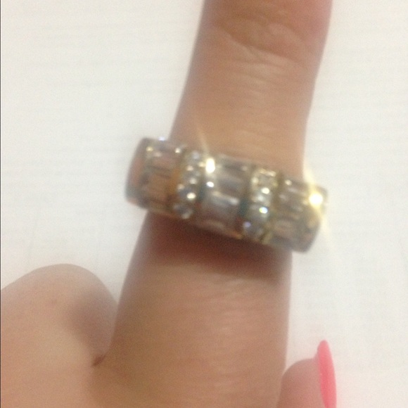 Gold metal ring with cz accents unisex ring