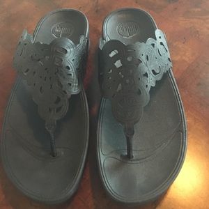 Black FitFlops, size 8, with Flora design.