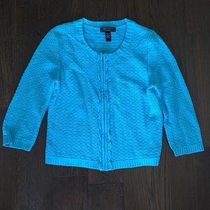 Turquoise 3/4 length sleeve zip cardigan