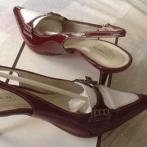 Coach red/white patent/kid leather pumps