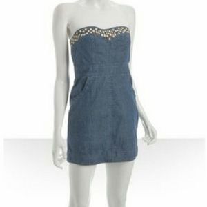 Free People studded strapless denim mini-dress