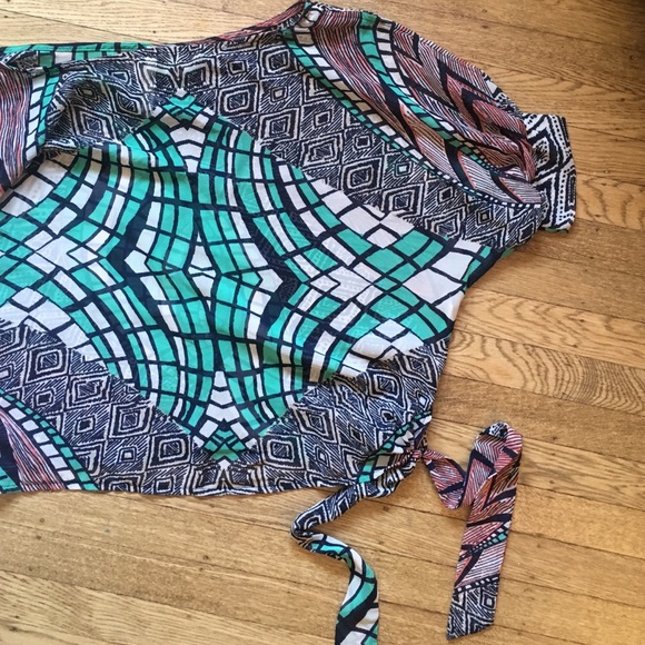 Sheer Patterned Blouse With Tie & Keyhole Sleeves - image 3