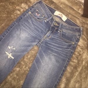 Hollister light blue skinny jeans.