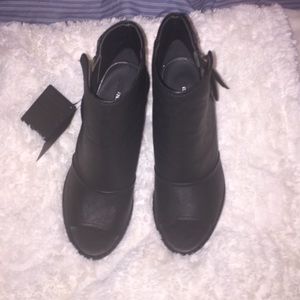 Peep toe black booties