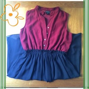 Burgundy and navy sleeveless dress