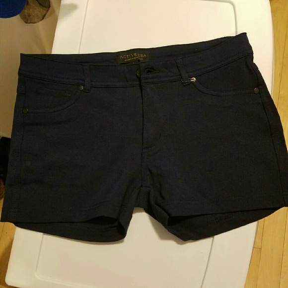 Navy spandex active wear shorts, fits snug