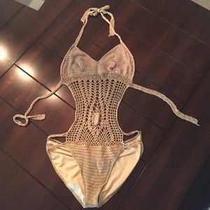 Gold crocheted monokini