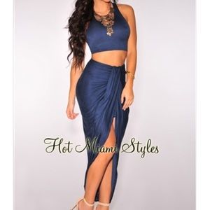 Navy blue cascading two piece