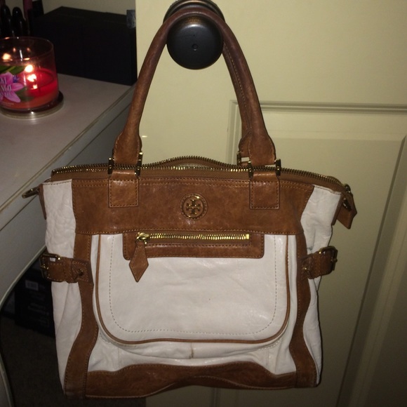 Tory Burch white and brown leather satchel