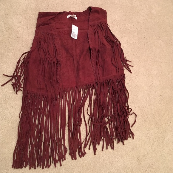 Maroon, fringed vest - Picture 1 of 2