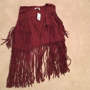 Maroon, fringed vest
