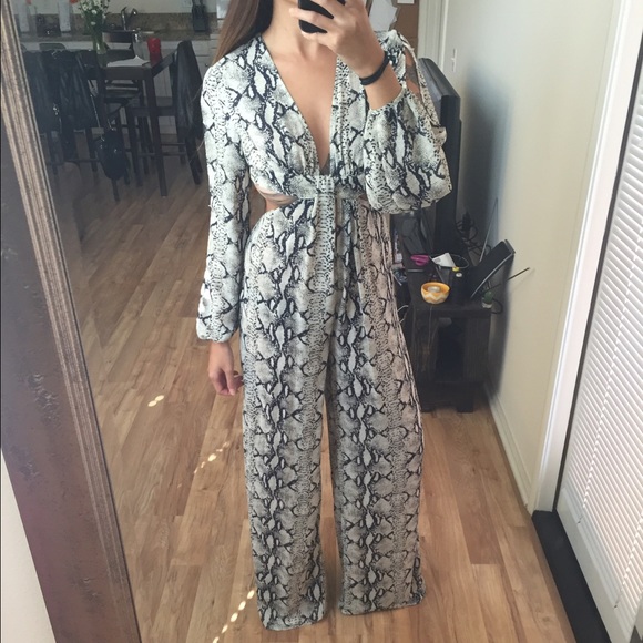 Snake print cutout jumpsuit