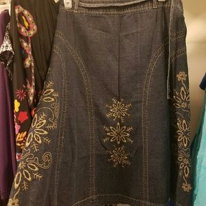 Denim skirt, knee length, snowflake pattern