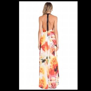 Alice + Olivia Leather floral t-back maxi dress
