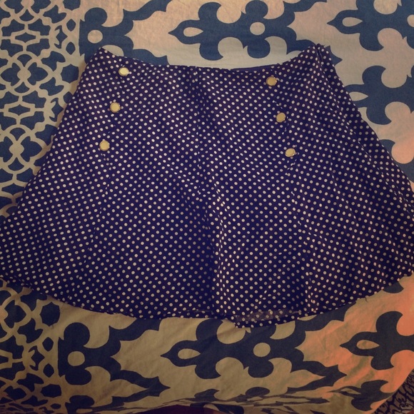 Blue polka dot mini skirt