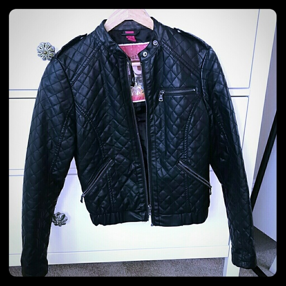 Black quilted faux leather jacket