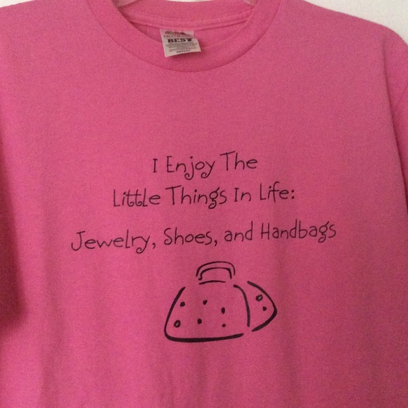 Cute pink t-shirt--jewelry, shoes, handbags