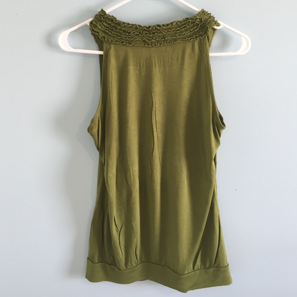 Limited olive green tank top w/ ruffle neckline - Picture 4 of 4