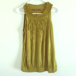 Limited olive green tank top w/ ruffle neckline