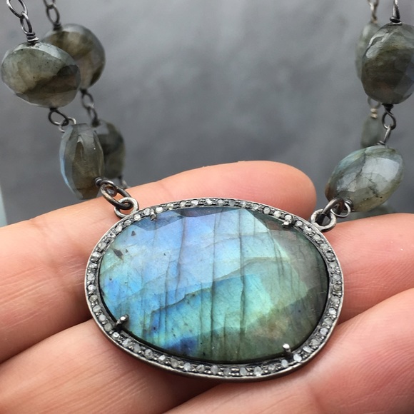 Sold Diamonds and Labradorite necklace - Picture 3 of 4