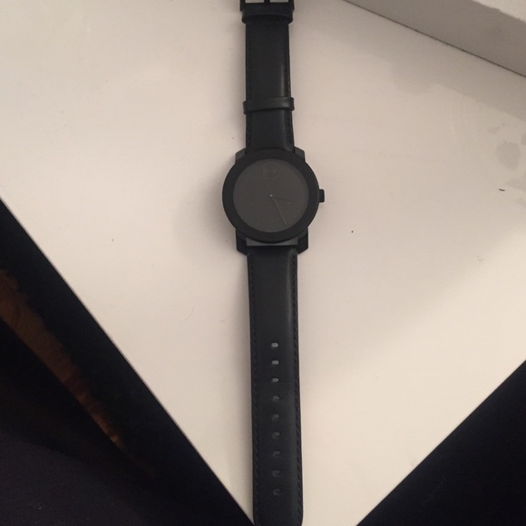 Black movado bold watch with black leather strap