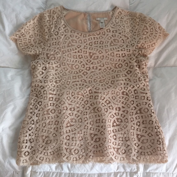 J. Crew Nude Lace Scalloped Top