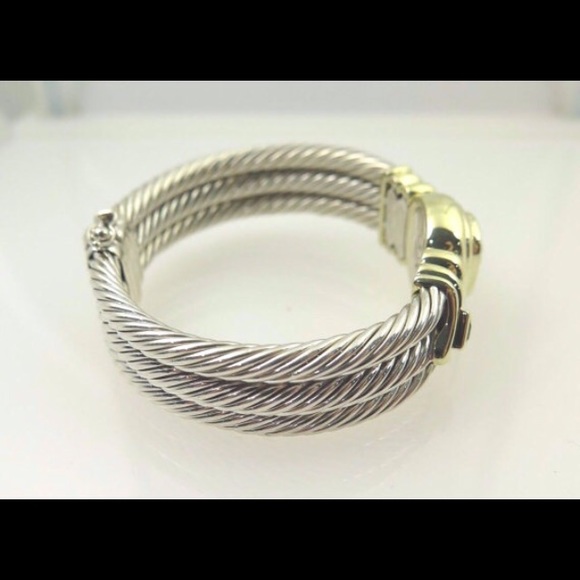 David Yurman Silver & 14k Gold Cable Link Bangle - Picture 2 of 4
