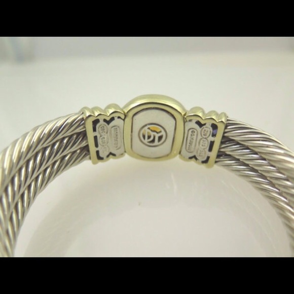 David Yurman Silver & 14k Gold Cable Link Bangle - Picture 3 of 4
