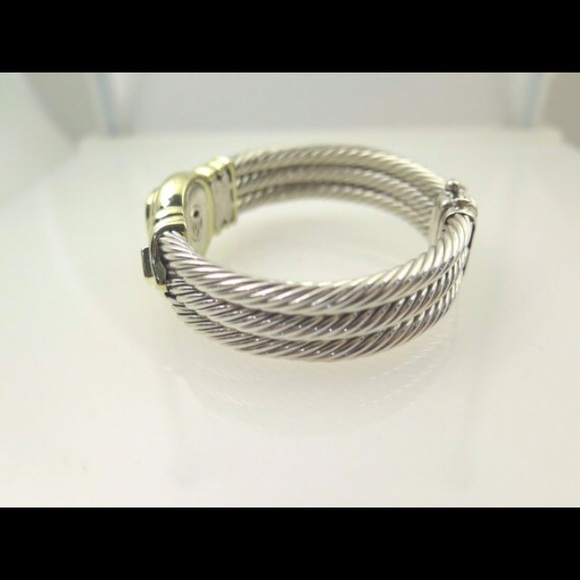 David Yurman Silver & 14k Gold Cable Link Bangle - Picture 4 of 4