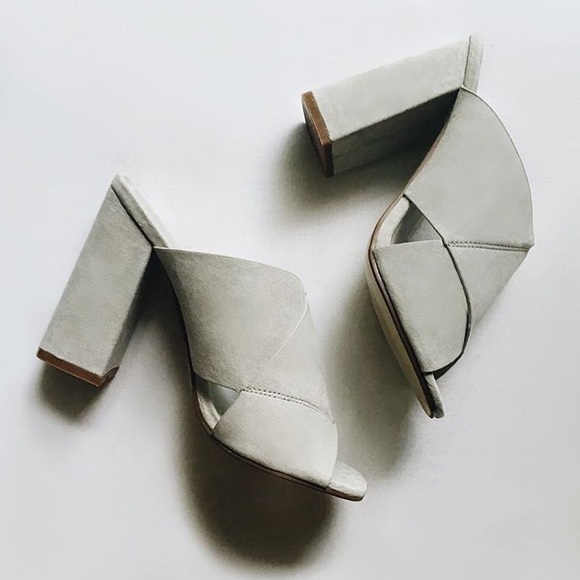 Grey block heel mule