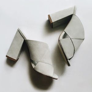 Grey block heel mule