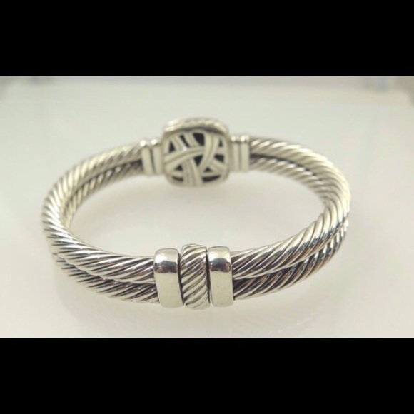 David Yurman Diamond Silver Bangle Bracelet - Picture 3 of 4