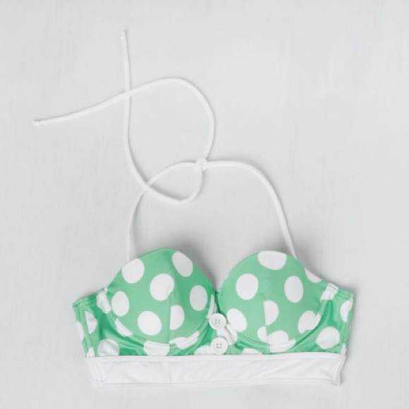 Green and White Polkadot Swim Top
