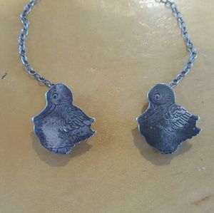 1950s Sterling Baby Bib Goose Clip ons