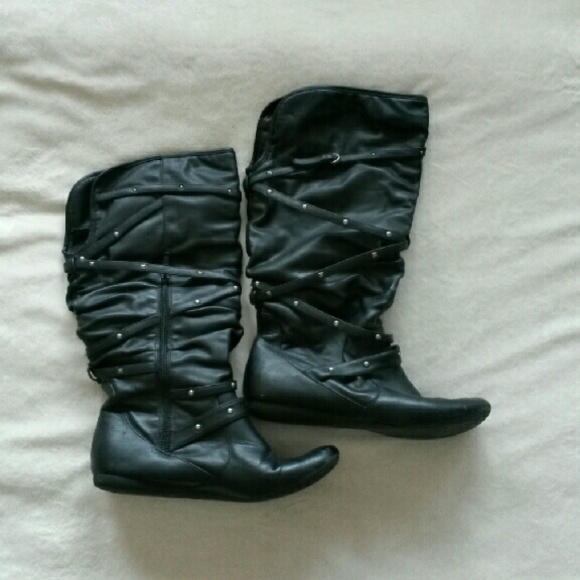 Black Strappy Studded Boots