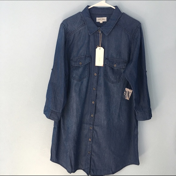 Plus Size Denim Shirt Dress Dark Wash - Picture 2 of 3