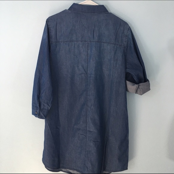 Plus Size Denim Shirt Dress Dark Wash - Picture 3 of 3
