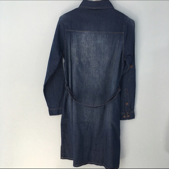 Denim Dark Wash Shirt Dress w/ Belt - Picture 3 of 4