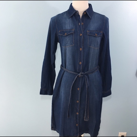 Denim Dark Wash Shirt Dress w/ Belt - Picture 4 of 4