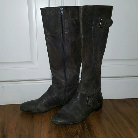 Grey Distressed Leather Boots