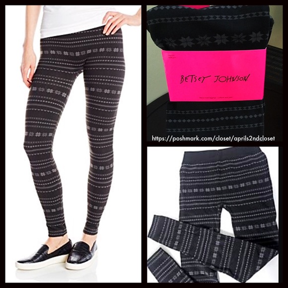 BETSEY JOHNSON BLACK NORDIC PRINT FLEECE LEGGINGS - Picture 2 of 6
