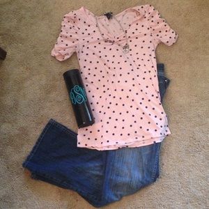 Pink and Navy polka dot casual shirt